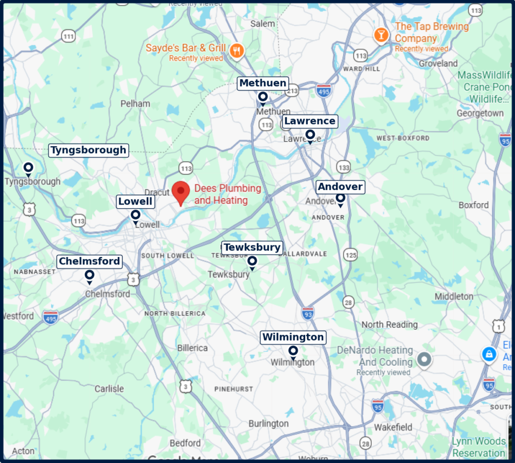 Dees Plumbing and Heating Dracut plumbing service areas